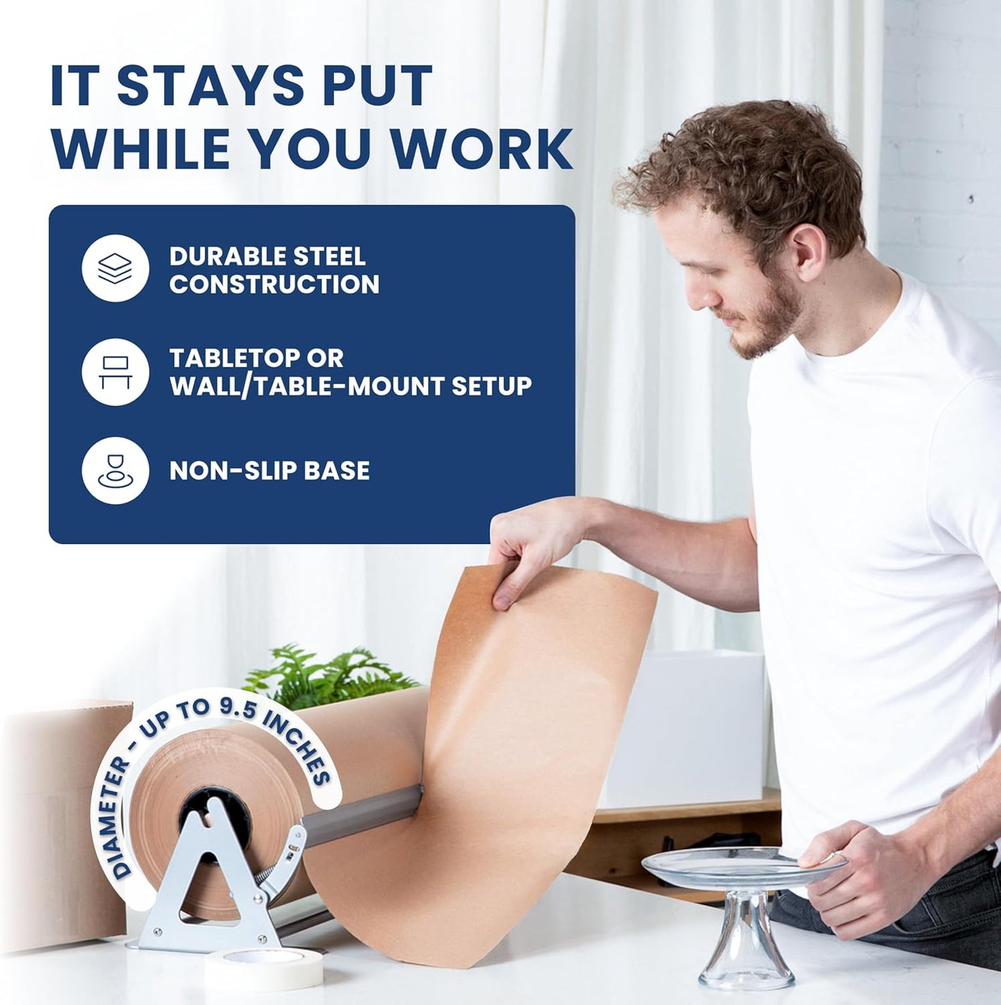 DIY Crew 18 Inch Paper Roll Dispenser and Cutter - Heavy-Duty Wall Mountable, Non Slip Tabletop - Kraft, Freezer, Butcher Paper - Up to 1000ft Rolls