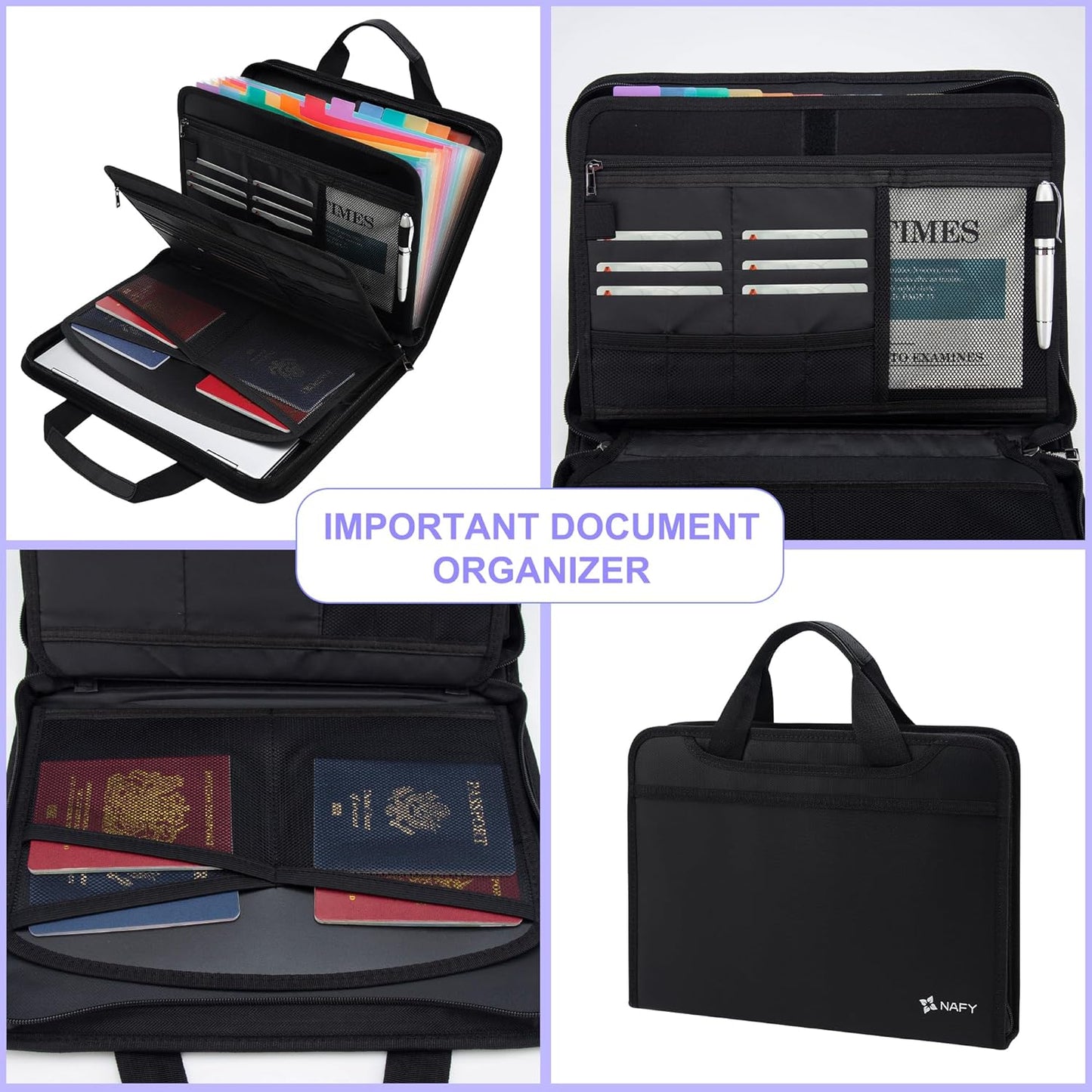 NAFY Fireproof Expanding File Folder, Handbag Multi Size Pockets Accordion File Folder Organizer Portable 13 Pockets Document Organizer for Office Home Receipts Bills Cards Vital Documents Storage