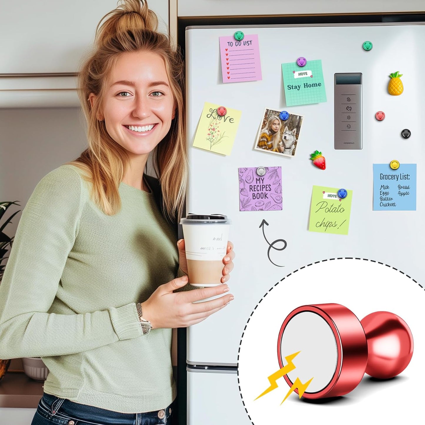 FINDMAG Strong Magnets for Refrigerator, 42 Pack Neodymium Magnets for Whiteboard, Magnetic Push Pins for Dry Erase Board, Locker Accessories, Map, Adults (Colorful)