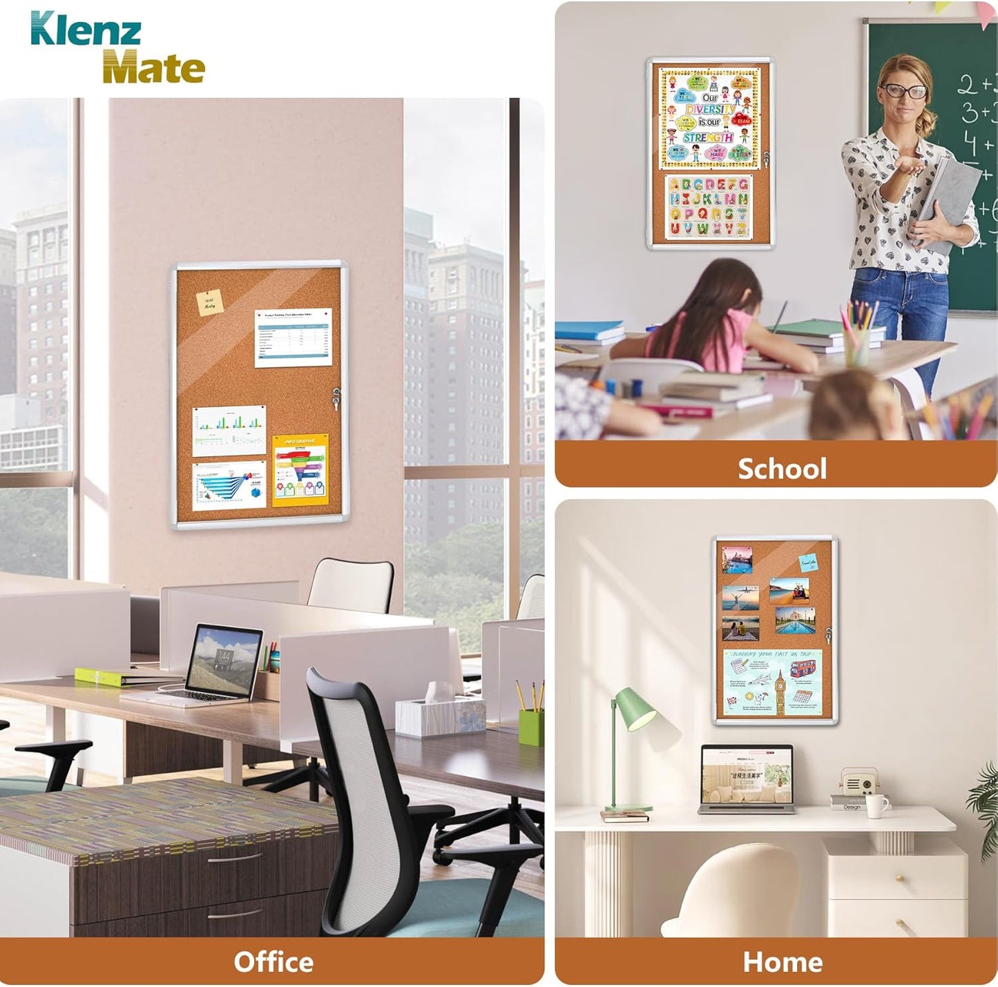 36"x24" Enclosed Cork Bulletin Board Tamper-Proof Dispaly Case,Brown Fabric&Aluminium Frame,Shatter Resistant Lockable Bulletin Board with Clear Acrylic Door for School,Office,Mall,Community,Hospital