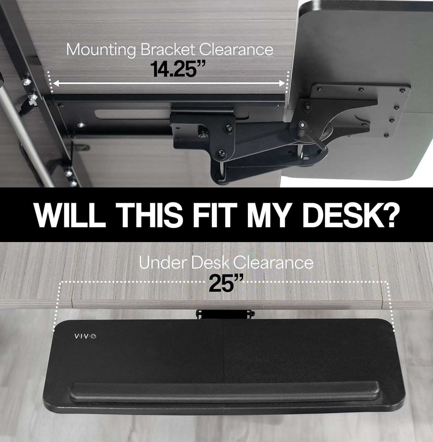 VIVO Adjustable Computer Keyboard and Mouse Platform Tray, Ergonomic Under Table Desk Mount Drawer Underdesk Shelf, Dark Wood Top, Black Frame, MOUNT-KB03D