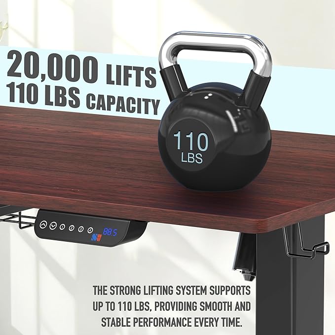 SHW 55 x 28 Inches Electric Height Adjustable Standing Desk with Drawer and Memory Preset, Cherry