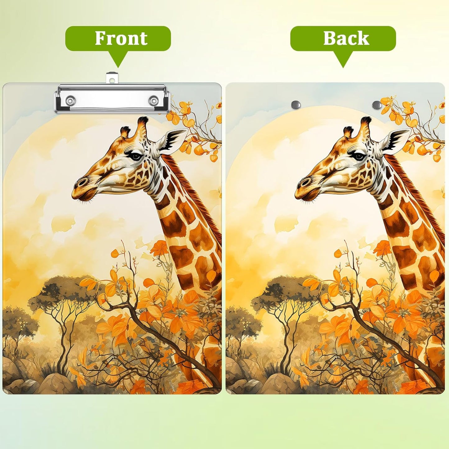 Forest Giraffes Clipboard,Decorative Acrylic Clipboard with Low Profile Metal Clip for Office,School,Teachers,Students Standard Letter Size 9x12.5