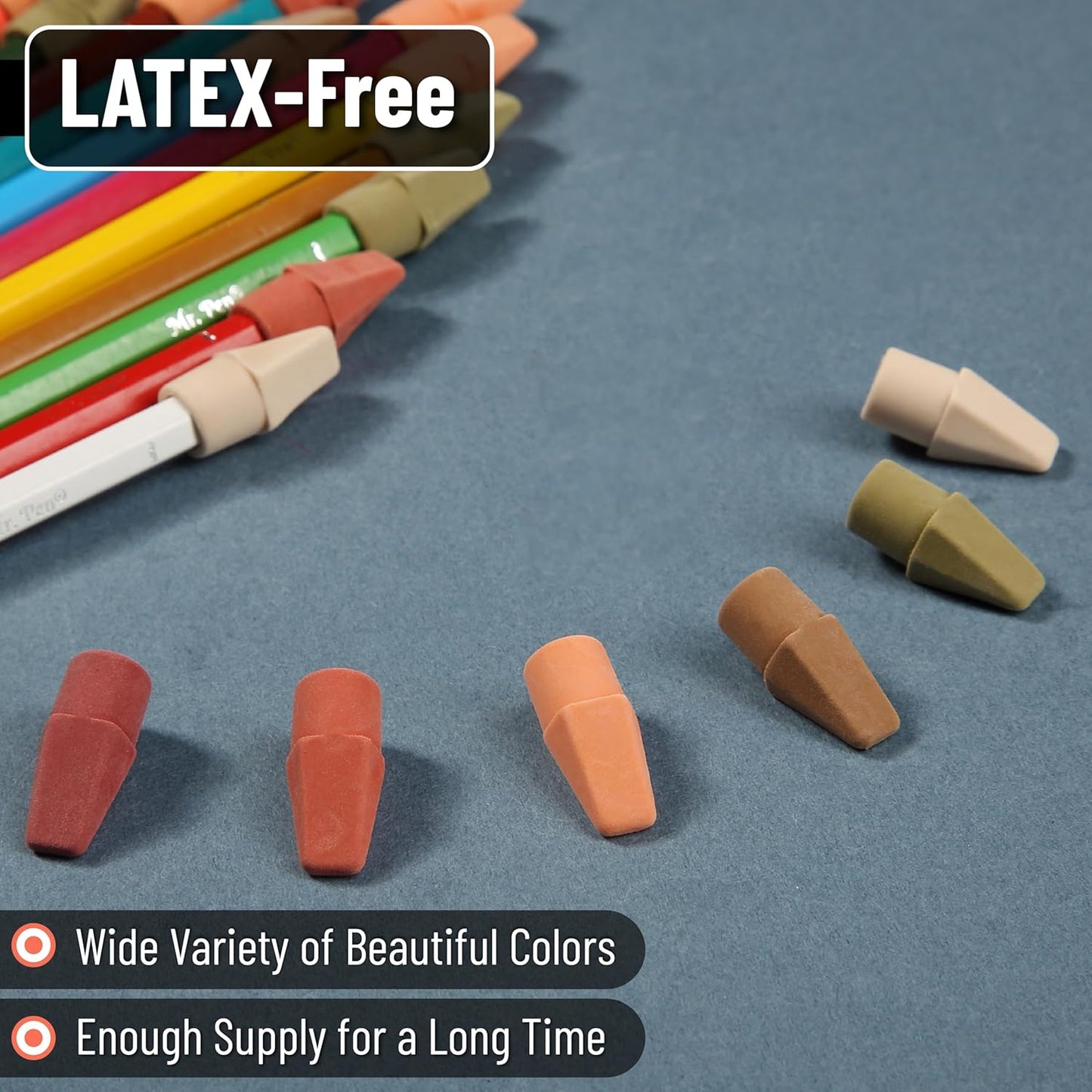 Mr. Pen- Pencil Erasers Toppers, 120 Pack, Colorful, Latex Free, No Smudge, Mr Pen Erasers for Pencils