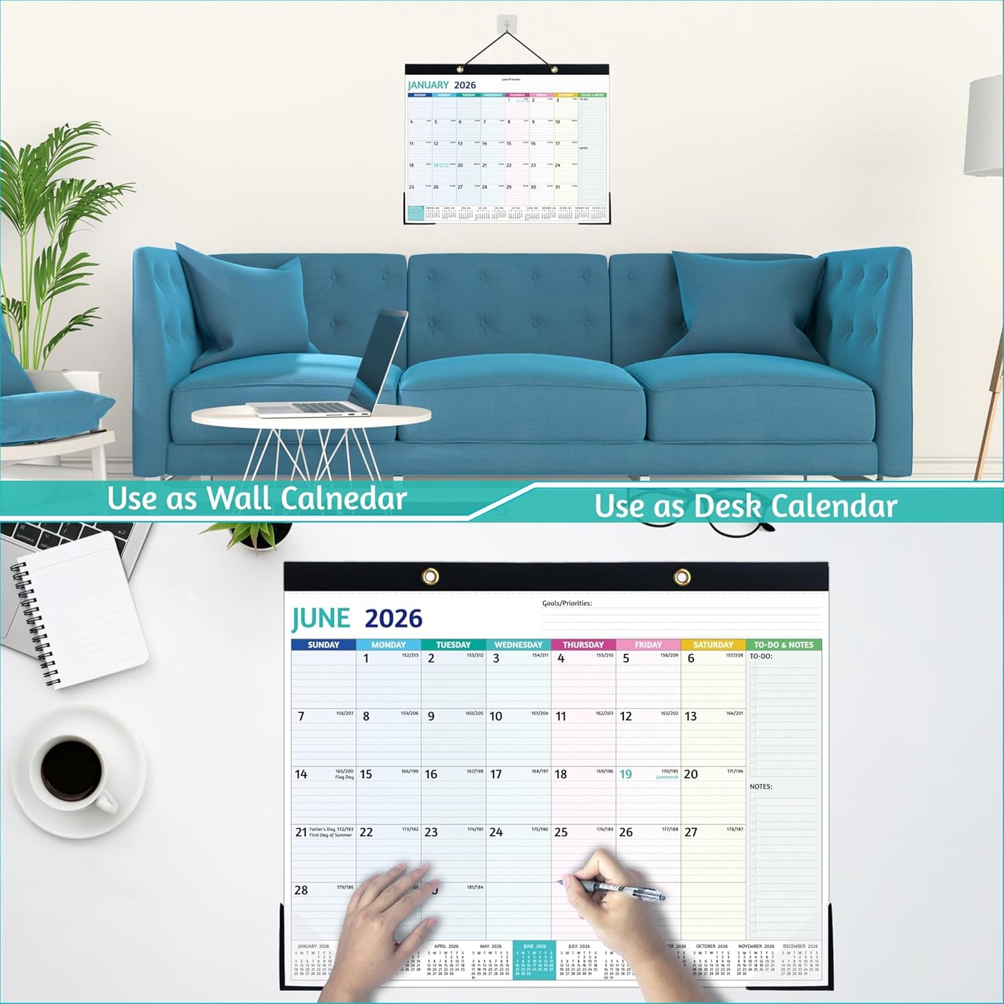 2026 Desk Calendar – Large Desk Calendar 2026, 22'' x 17'', Jan 2026 – Dec 2026, 2026 Desk/Wall Calendar with Desk Pad, To-do Lists, Ruled Blocks, Corner Protectors, Lay Flat ＆ Not Rolled