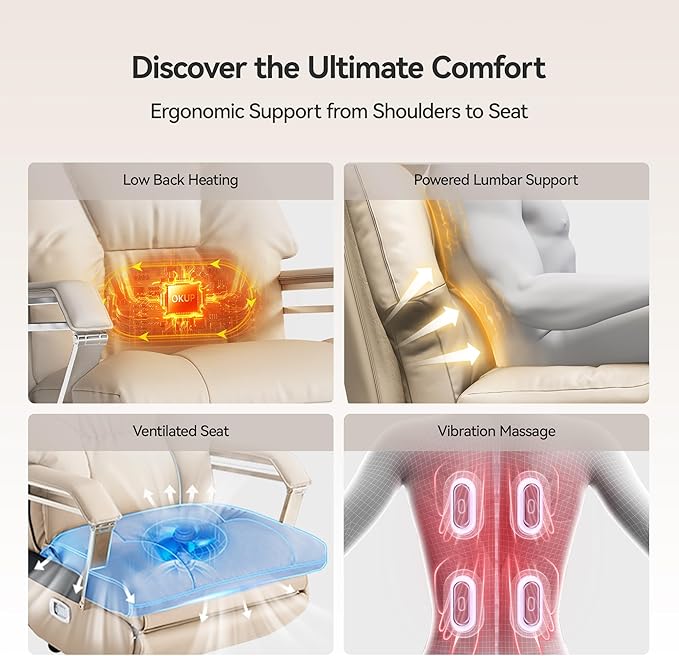 M80A Dual Motor Electric Executive Office Chair with Footrest, Comfortable Reclining Office Chair Wide Seat, Big and Tall Ergonomic Leather Home Office Desk Chair (Beige,Multi-Functionality)