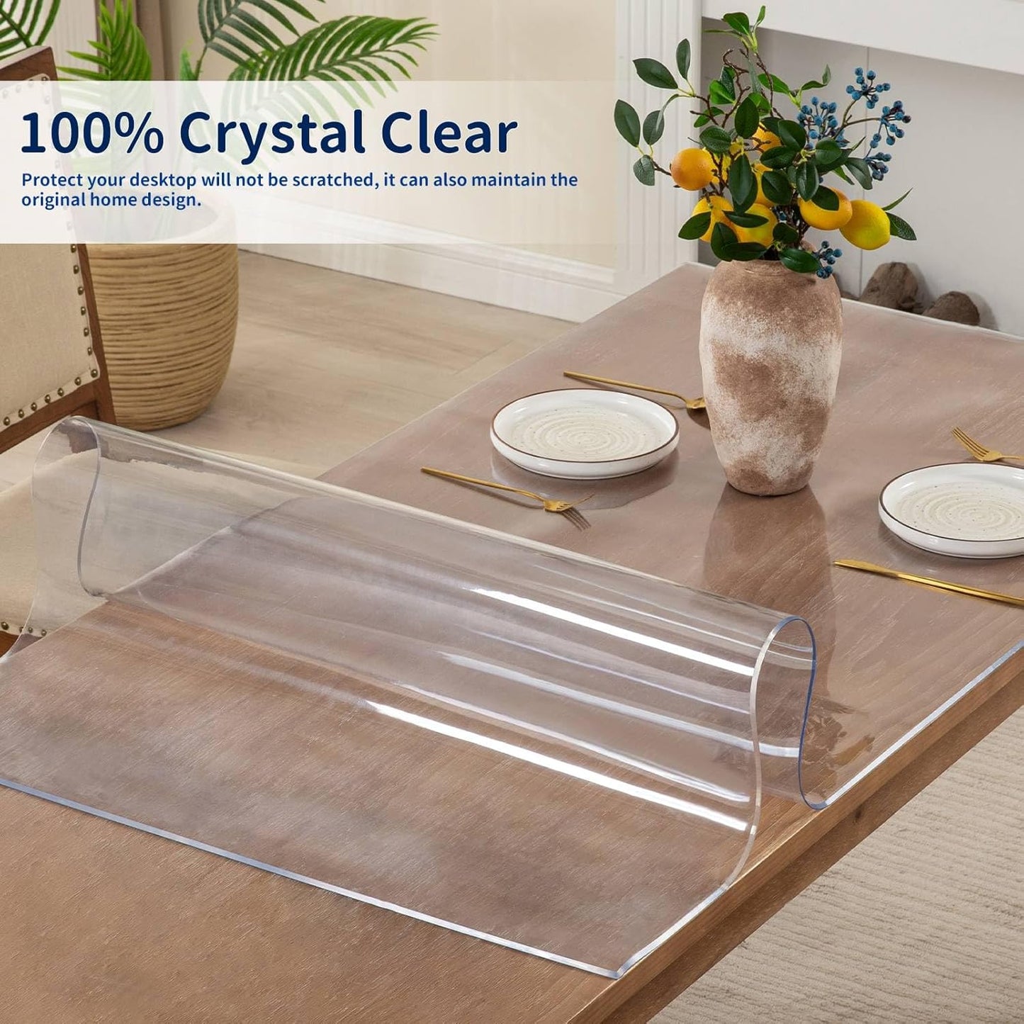 34 x 60 Inch Clear Table Cover Protector, 2mm Thick Clear Table Protector for Dining Room Table, Plastic Table Cover, Waterproof Table Pad for Kitchen, Office