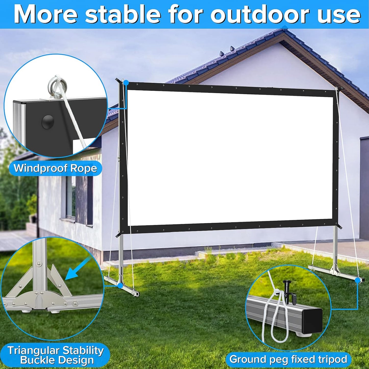 Projector Screen Outdoor,JWSIT 120 inch Outdoor Movie Screen-Upgraded 3 Layers PVC 16:9 Projector Screen,Portable Video Projection Screen with Carrying Bag for Home Theater Backyard