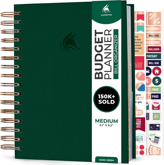Clever Fox Budget Planner & Monthly Bill Organizer With Pockets. Expense Tracker, Budgeting Journal & Financial Book. Medium, 5.1x8.2" (Dark Green)