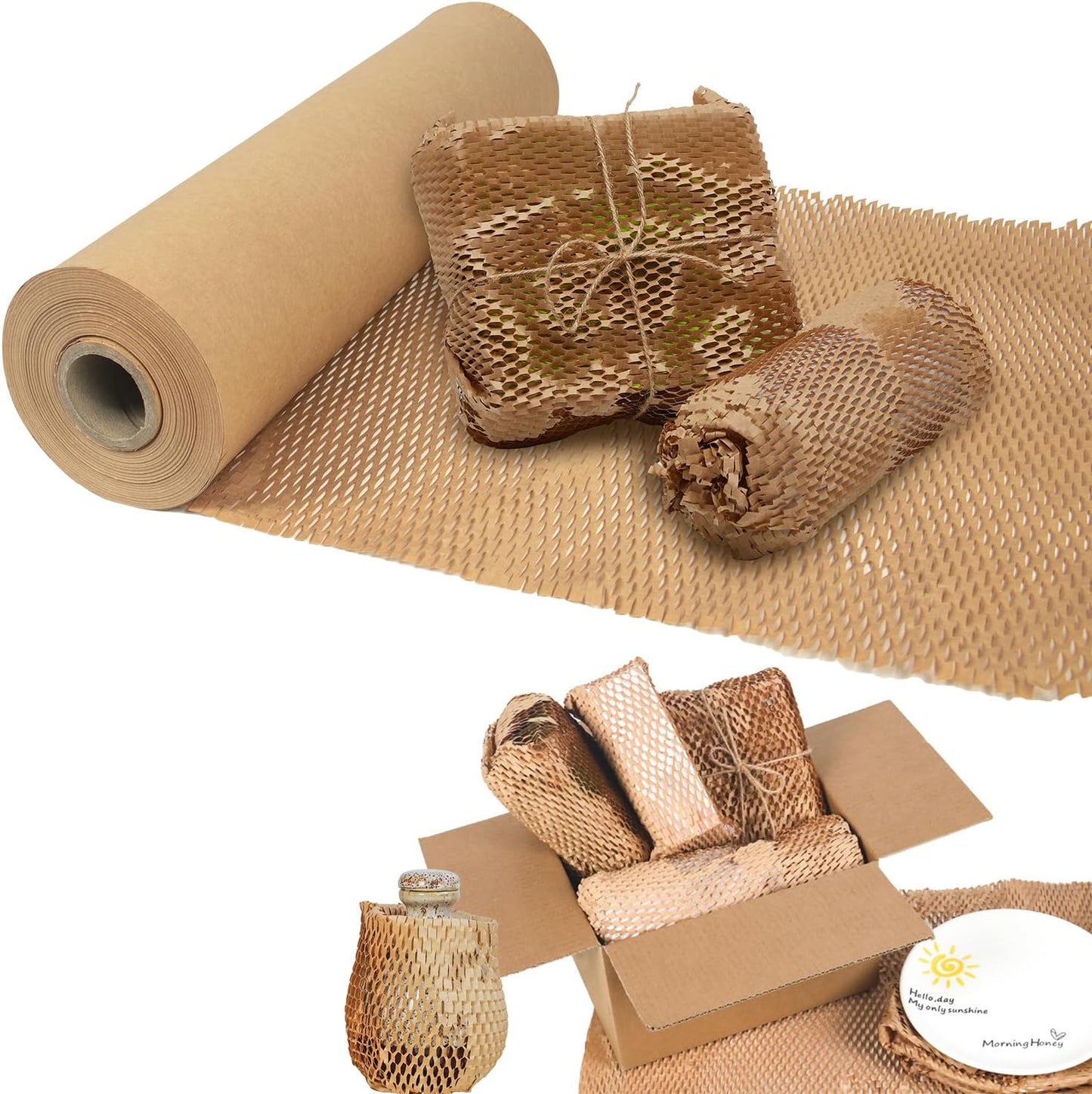 Honeycomb Packing Paper 20" x 420' Recyclable Cushion Packing Paper Expanding Honeycomb Packing Paper Wrap Roll Eco Friendly for Moving Shipping Gift Packaging Breakables