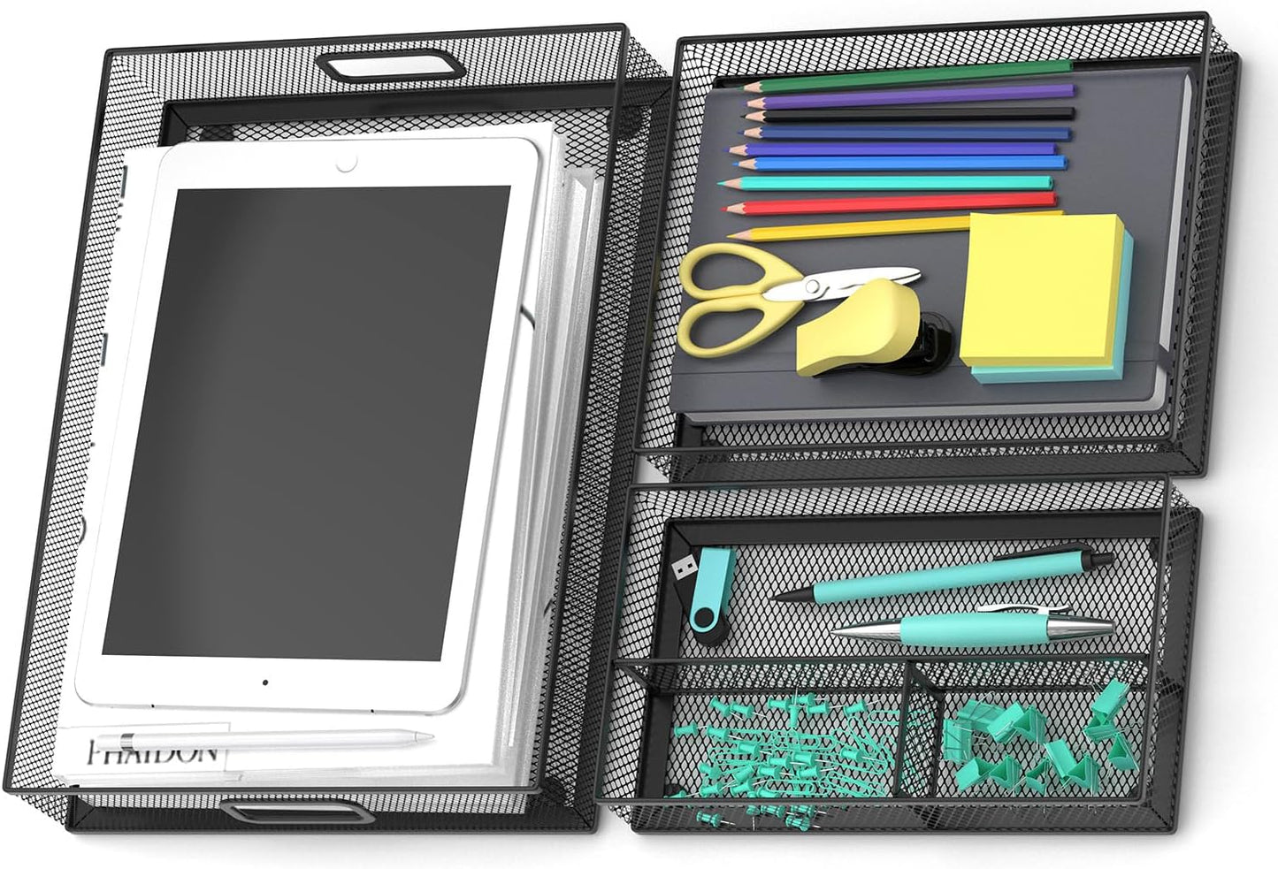 Desk Drawer Organizer Set, 3 Pcs Metal Mesh Office Drawer Organizers, Paper Organizer Letter Tray for Desk, Junk Drawer Organizer for Office, Kitchen, Makeup, Vanity