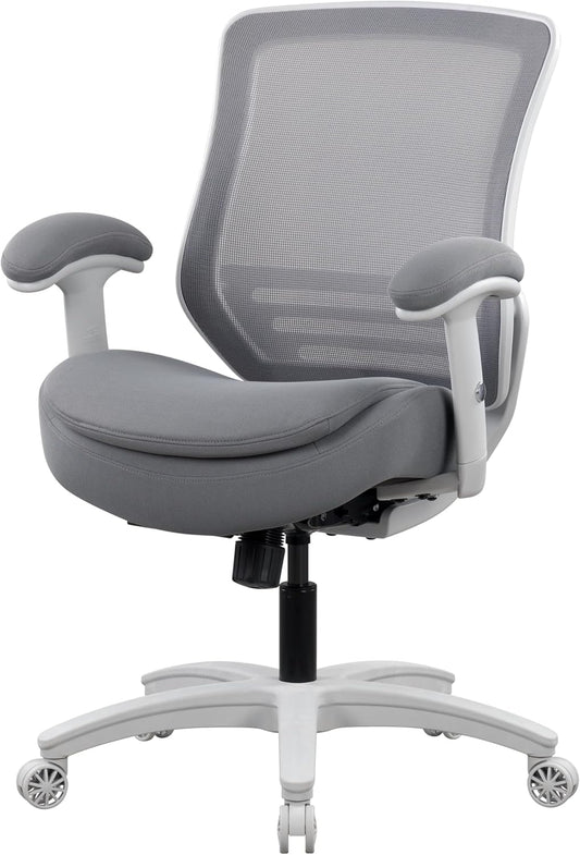 400lbs Double Seat Cushion Office Chair Soft Armrests Executive Ergonomic Computer Desk Chair with Lumbar Support (Grey Frame Grey Fabric)