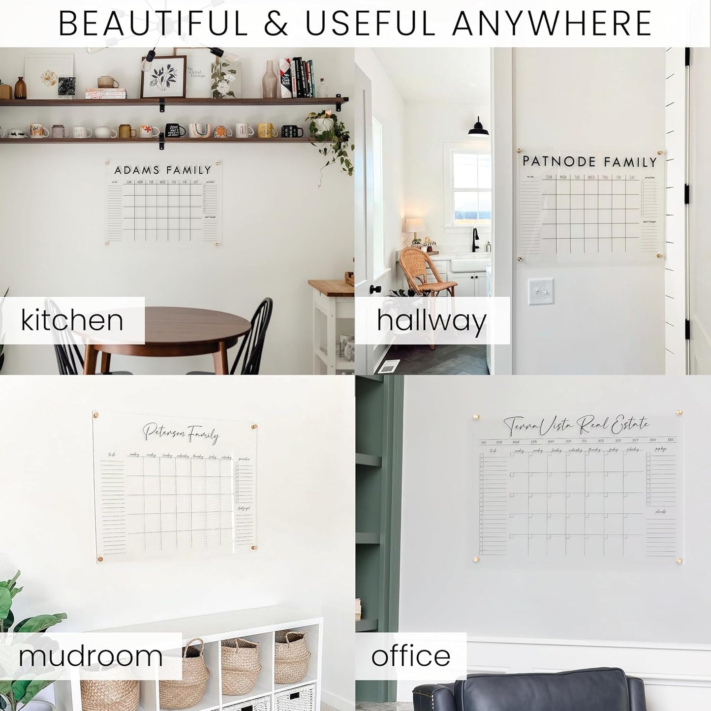 Personalized Clear Acrylic Calendar for Wall, Calendar Whiteboard for Wall, Dry Erase Wall Calendar, Wall Calendar Organizer System for Home (Block, Blush, 47.5"W x 36"H)