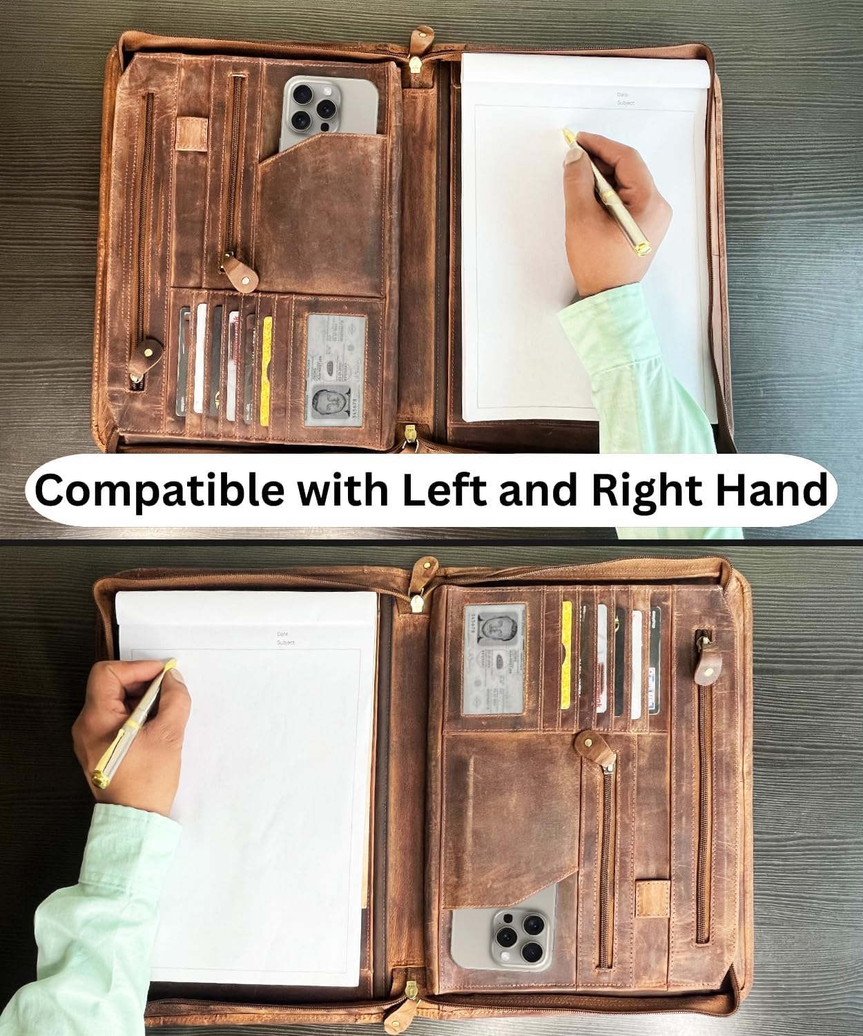 Business Leather Portfolio Leather Padfolio - Letter Pad Size Folder - iPad Organizer Folder Gift for Men and Women (Brown)