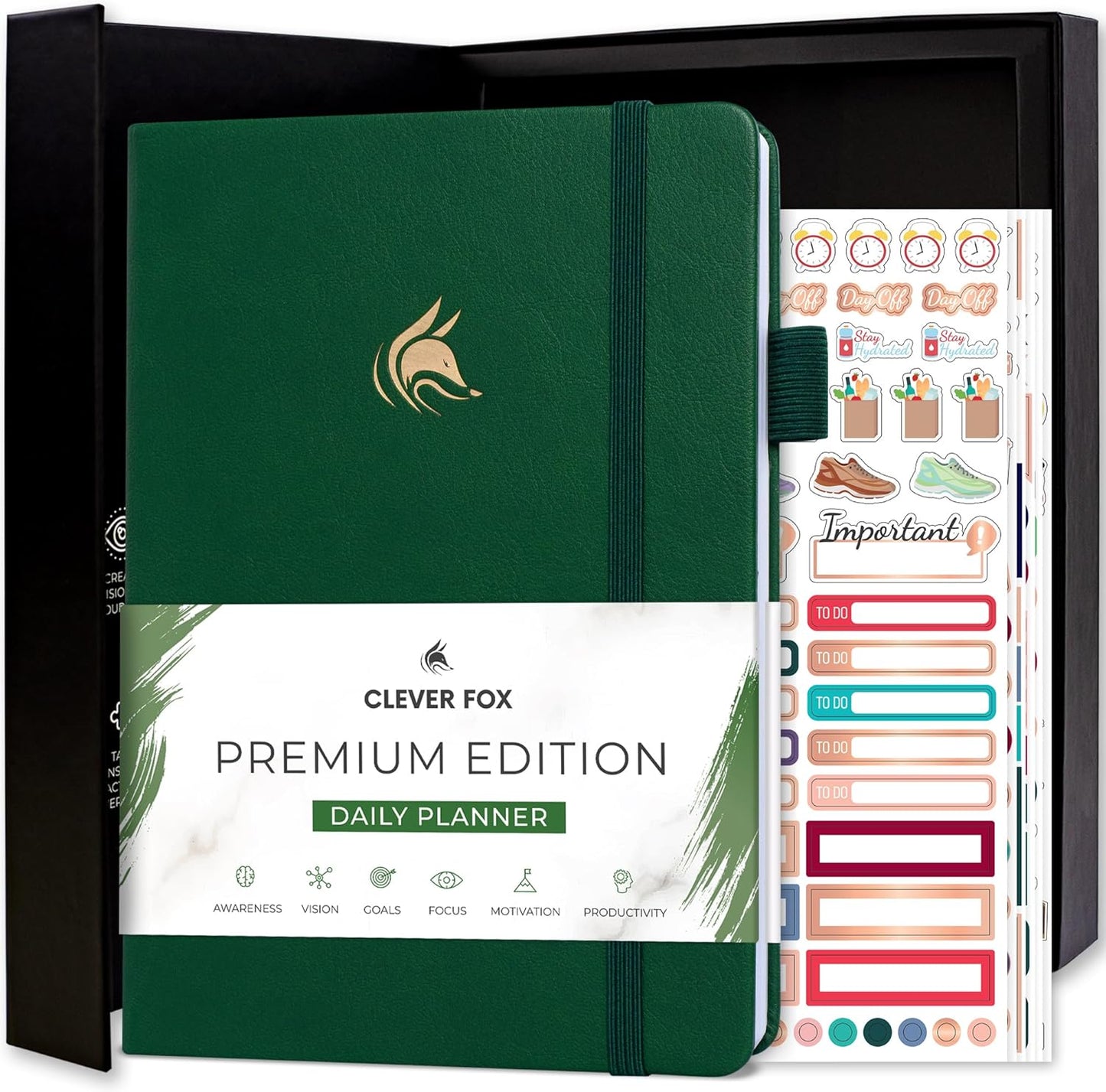Clever Fox Planner Daily Premium – Undated Daily Planner with Hourly Schedule, Personal Organizer, Productivity Journal, 6 Months (Forest Green)