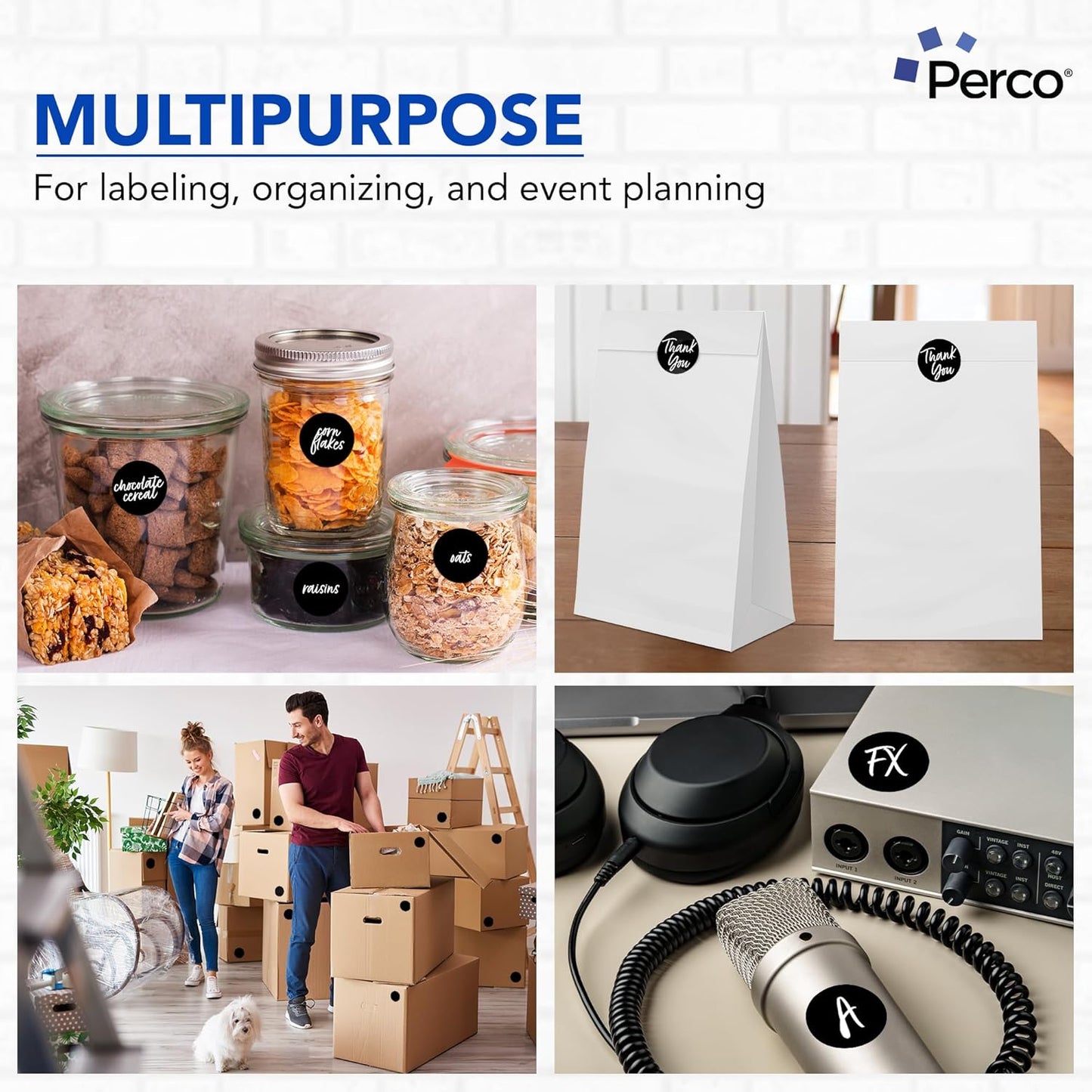 Perco Black 2-Inch Round Circle Dot Sticker Labels with Easy Peel Perforation - 500 Labels per Roll - Strong Adhesion, Vibrant Colors for Organizing, Crafting & More - Made in USA