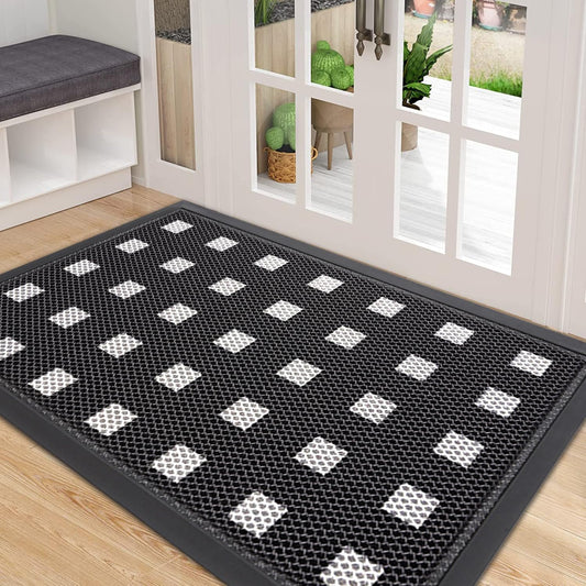 Extra Large Front Door Mat 48"x31" Heavy-Duty Waterproof Runner,Non-Slip Outdoor Rug for Entrance,Rubber Double Doormat Outside for All Weather,Black and White