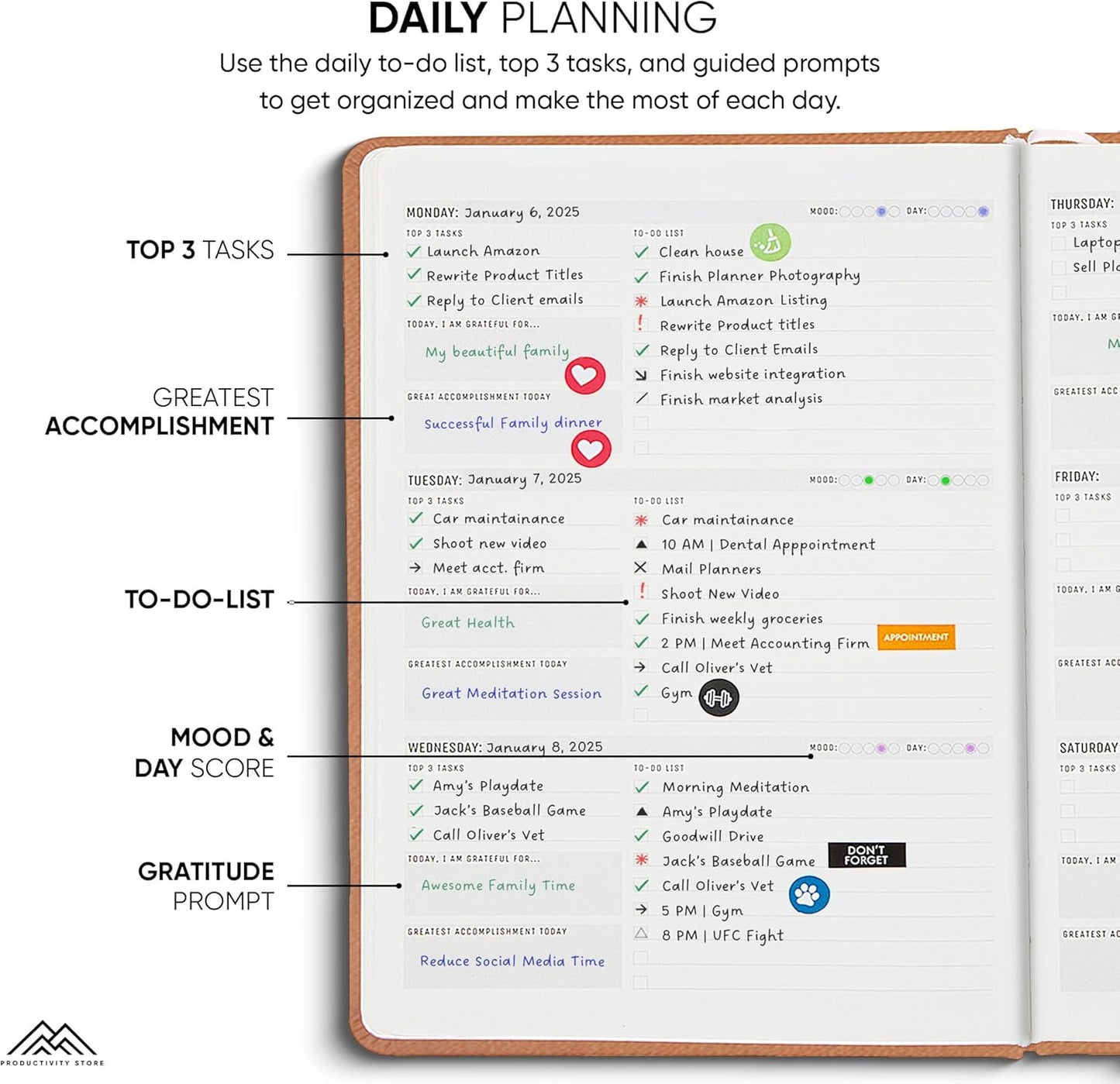 Undated, 2025 Planner, 8.5" x 11" - The #1 Productivity Planner to Achieve Your 2025 Goals - Planner 2025-2026 by PRODUCTIVITY STORE (A4, BROWN)