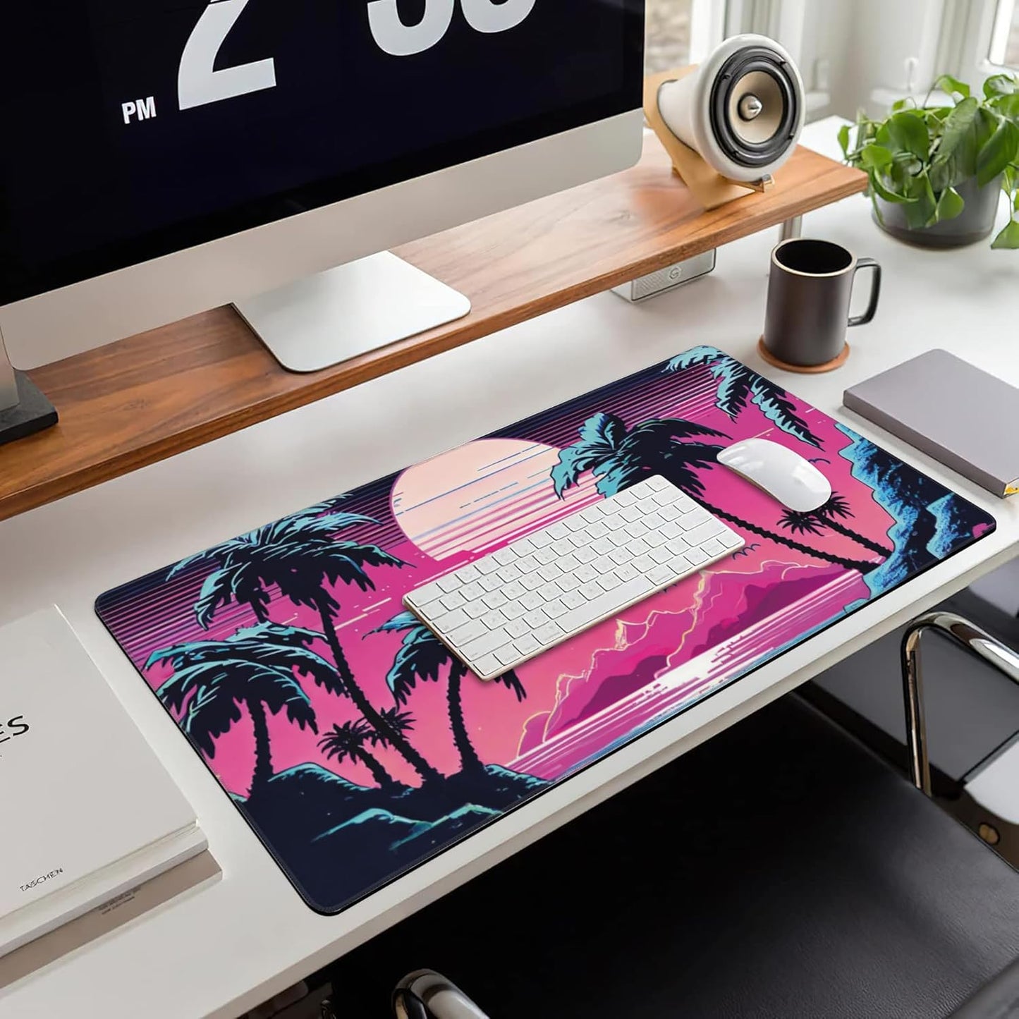 Desk Mat, Tropical Sunset and Palm Trees Extended Large Gaming Mouse Pad for Desk XXL, Non-Slip Rubber Base Stitched Edges Long Computer Keyboard Desk Pad Mouse Mat for Home Office Gaming 35.4"X15.7"