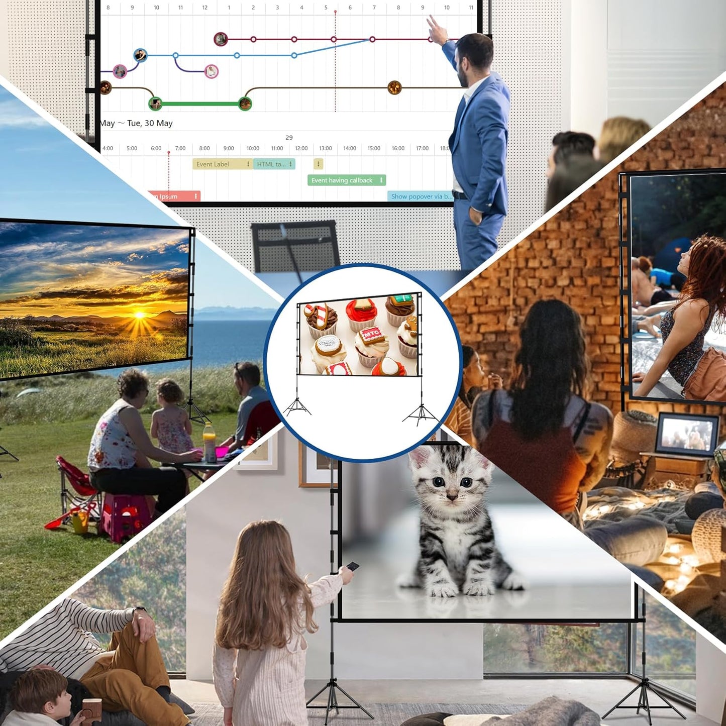 Projector Screen and Stand,120 inch lejiada Black Projection Screen with Stand Portable Foldable Movie Screen with Carry Bag for Indoor Outdoor Home Theater Backyard Cinema