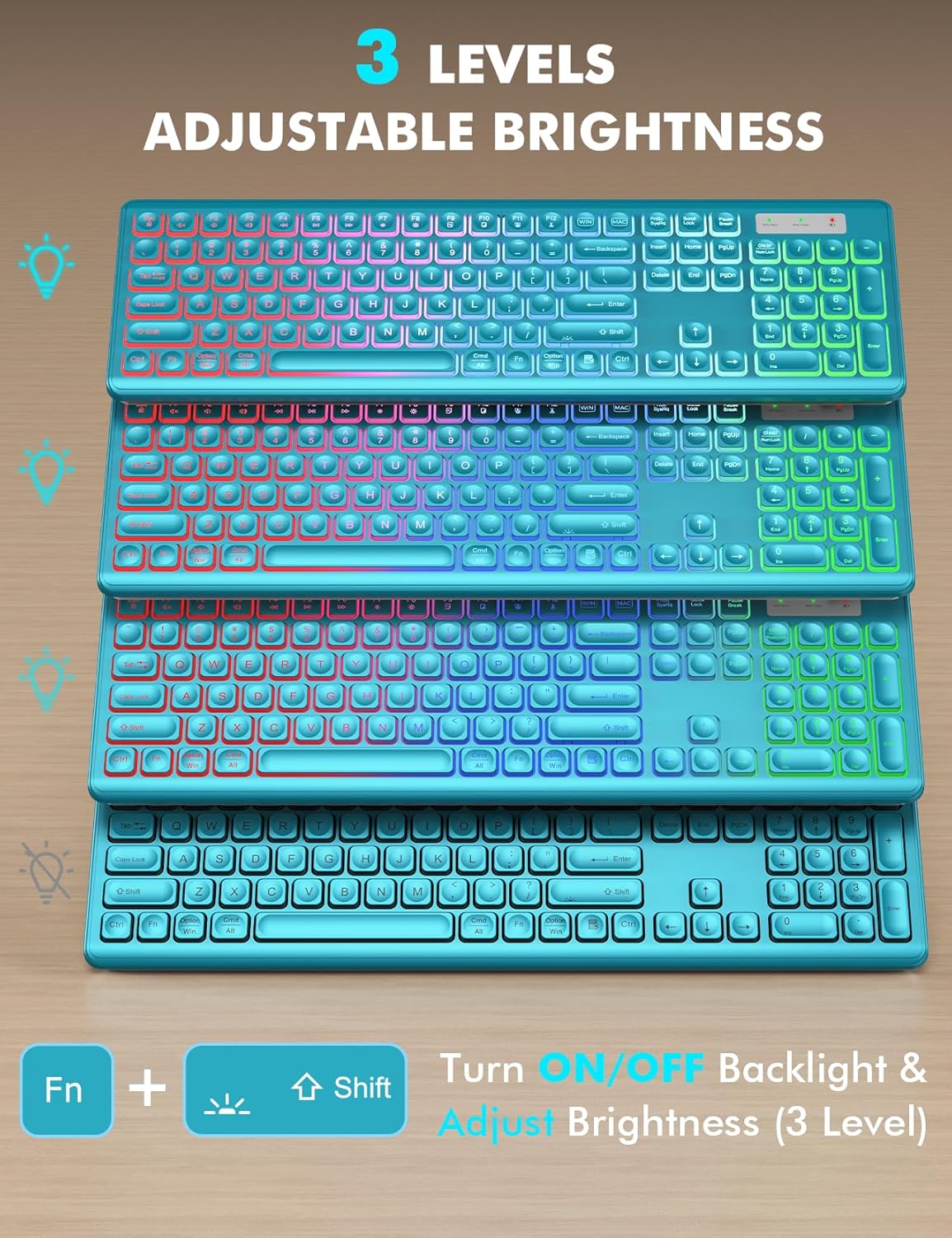 Wireless Keyboard and Mouse Combo - RGB Backlit, Rechargeable & Light Up Letters, Full-Size, Ergonomic Tilt Angle, Sleep Mode, 2.4GHz Quiet Keyboard Mouse for Mac, Windows, Laptop, PC