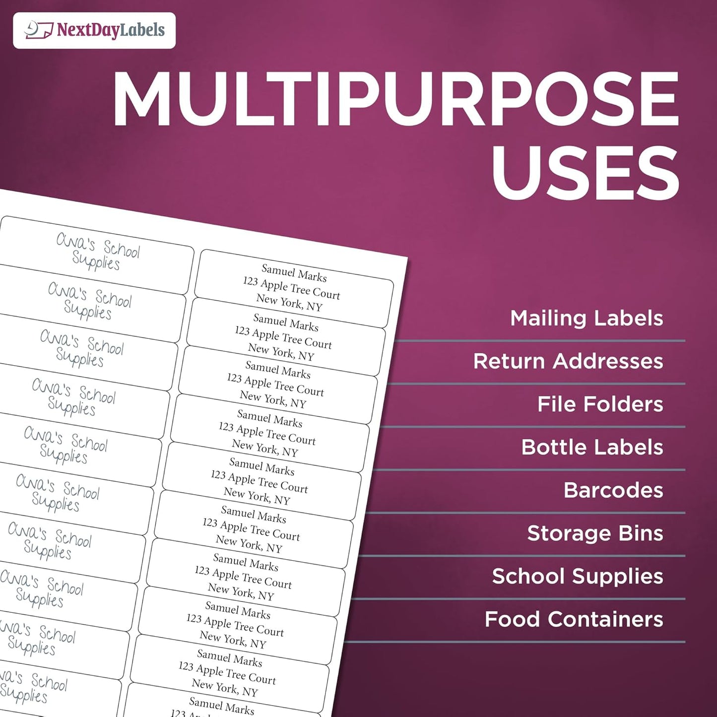 NextDayLabels – 4” x 1" Rectangular Sticker Labels for Printer - White Laser/Inkjet Printer Labels Return Address Labels Shipping Label Stickers (50 Sheets, 20 Per Sheet, 10000 Labels)