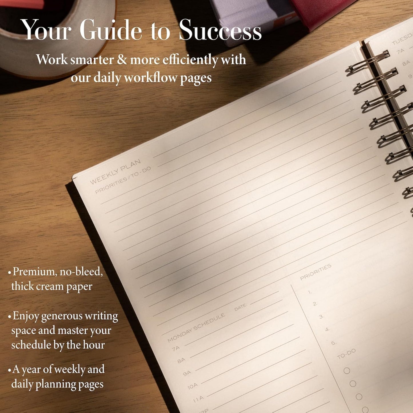 Anecdote 2025 Planner (8.5" x 10") Daily Planner Weekly Monthly Planner - 52 Weeks w/Library Buckram Cover, Brass Spiral - A4 Size Bleed-Resistant Paper – Evergreen