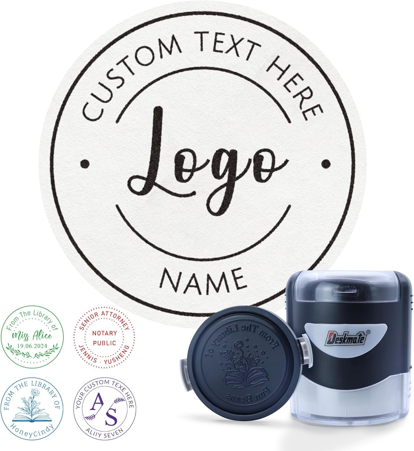Custom Stamps Self-Inking, Personalized Business Logo Text Stamp, Customized Stamp for Book, Address, Teacher, Office | Ex libris | Round 1.65" - 5 Ink Color