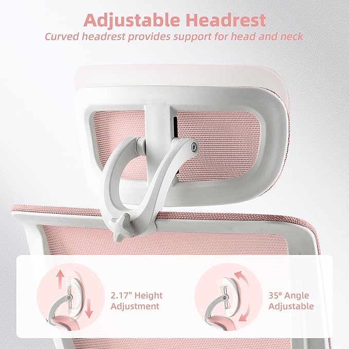 Foldable Office Chair with Foot Rest, Ergonomic Office Chair with Adjustable Lumbar Support, Headrest, Armrest, Home Office Desk Chair for Space Saving, Work from Home, Pink