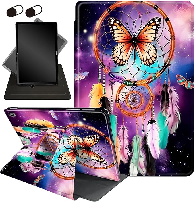 for All-New Amazon Kindle Fire HD 10 Tablet Case (13th Generation, 2023 Release) 10.1", 360 Degree Rotating Stand Cover with Auto Wake Sleep Case for Fire Tablet 10 2023,Dream Catcher/Butterfly
