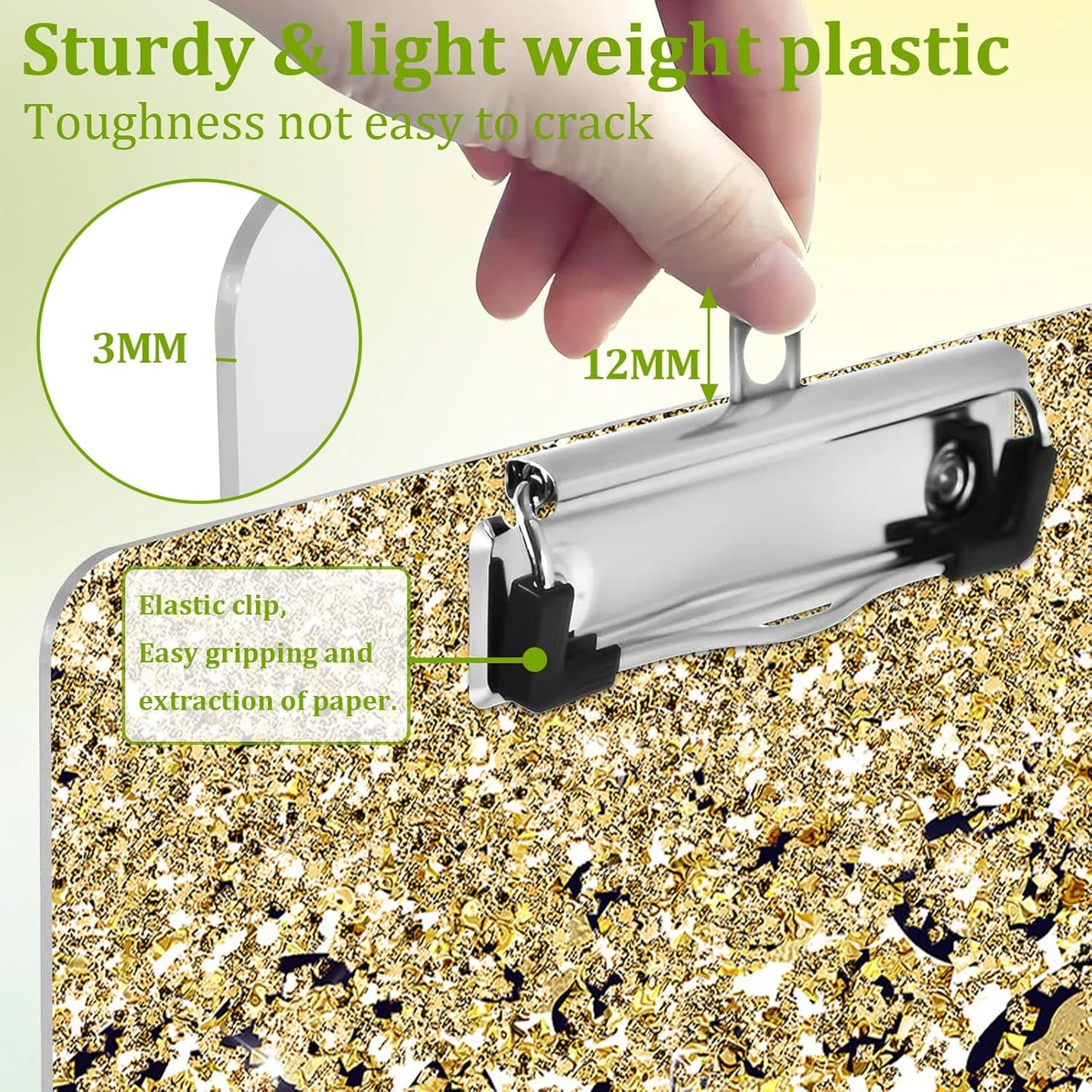 Glitter Leopard Clipboard,Decorative Acrylic Clipboard with Low Profile Metal Clip for Office,School,Teachers,Students Standard Letter Size 9x12.5