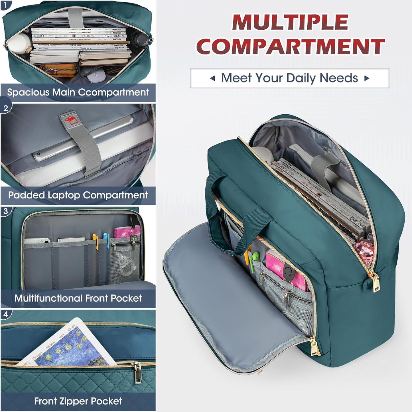 NEWHEY Laptop Bag 17.3 Inch Laptop Briefcase for Women Men Waterproof Shoulder Messenger Bag Large Computer Bag for Business Office Work College, Dark Green