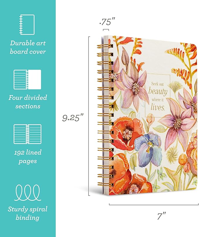 Compendium Spiral Notebook – Seek Out Beauty Where It Lives. – A Designer Spiral Notebook with 192 Lined Pages, College Ruled, 7.5" W x 9.25" H