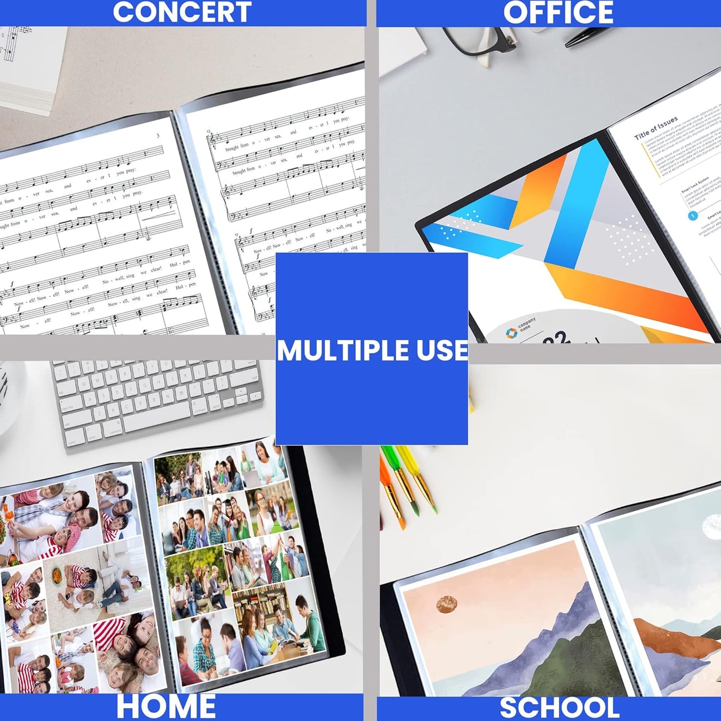 Performore 24-Pocket Presentation Book Folder | 8.5" x 11" Plastic Display Binder with Spill-Proof Clear Sleeves | Archival Acid-Free Portfolio for Certificates, Reports, and Documents (Black)