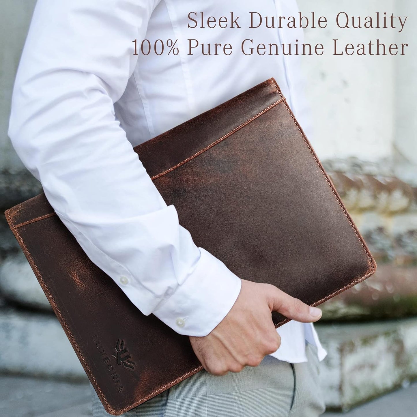 Leather Portfolio Binder, Professional Organizer Padfolio – Resume Folder, Business Card & Document Holder, Portfolios for Men & Women, Office & Business Supplies by Luxeoria | (Small - Brown)