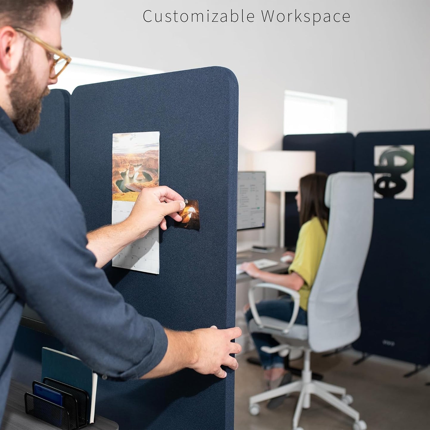 VIVO Freestanding 72 x 66 inch Privacy Panel, Cubicle Divider, Acoustic Wall Partition, x3 24 inch Panels, Navy Blue, PP-3-T072NB