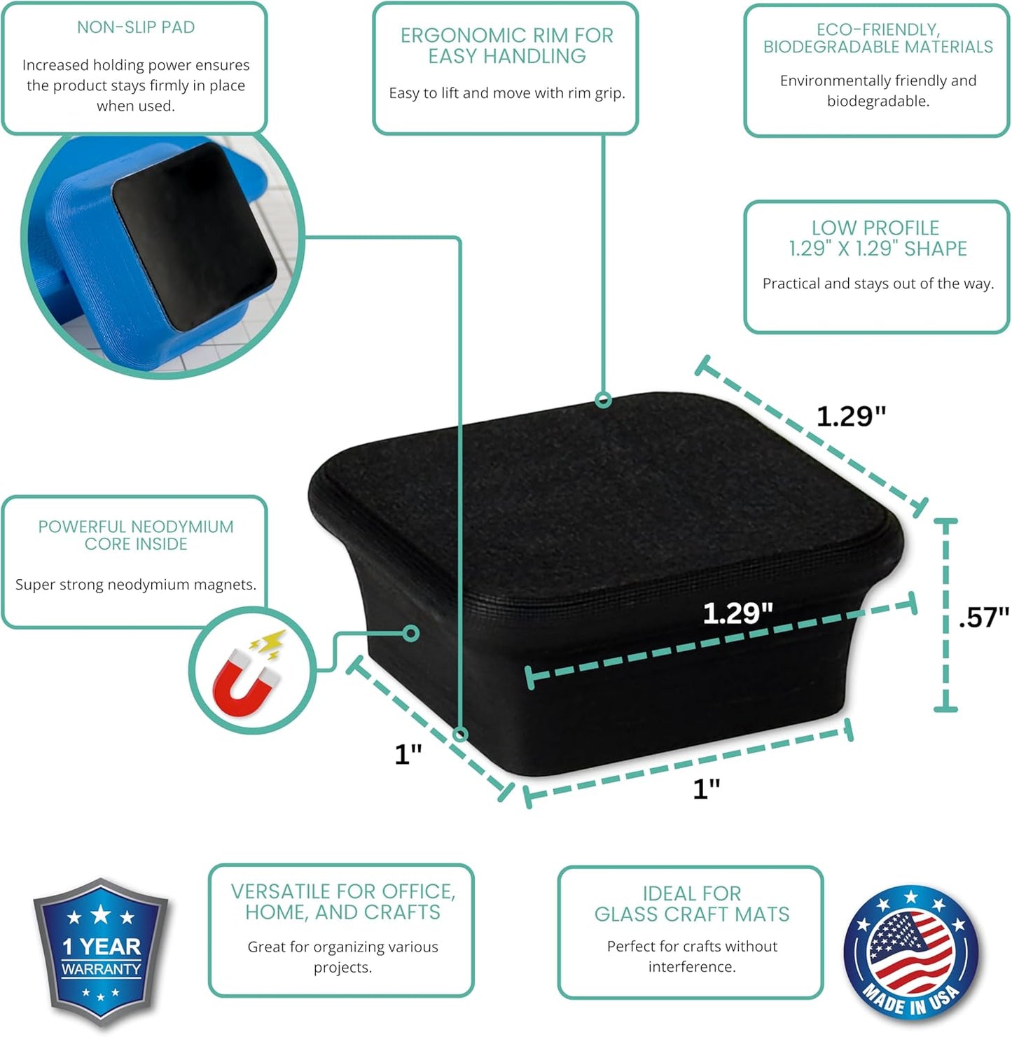 Glassboard Studio MiniBar Magnet - Strong Neodymium Rare Earth Magnets for Fridge, Whiteboard, Locker & Magnetic Glassboards - Ideal for Crafting & Office Use - Strong Fridge Magnets (Jet Black, 12)