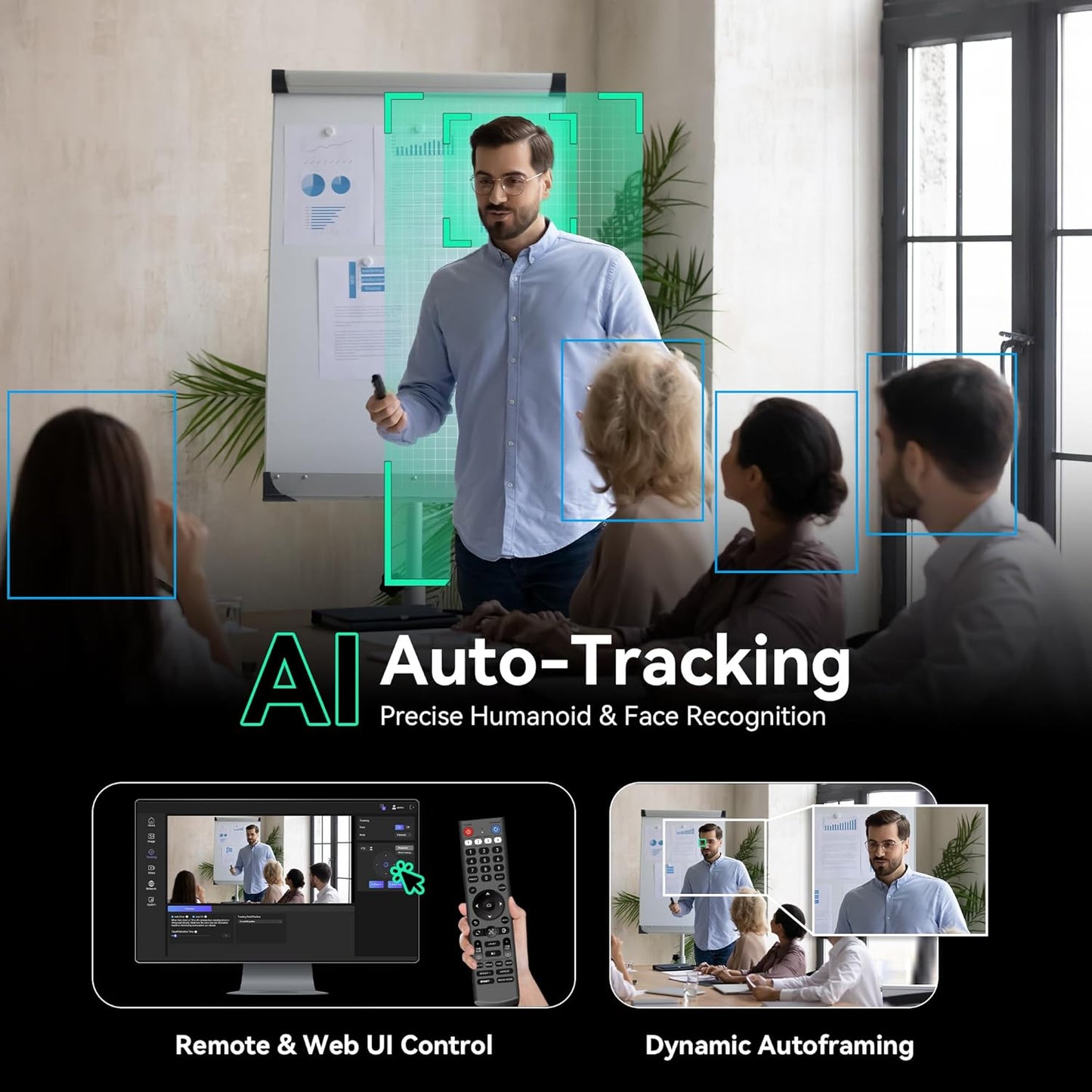 Tenveo 4K NDI PTZ Camera AI Humanoid & Face Auto-Tracking, HDMI/LAN/USB3.0 PoE PTZ Camera 20X Optical Zoom IP Live Streaming, for Church Services Worship Video Conference Live Streaming YouTube OBS