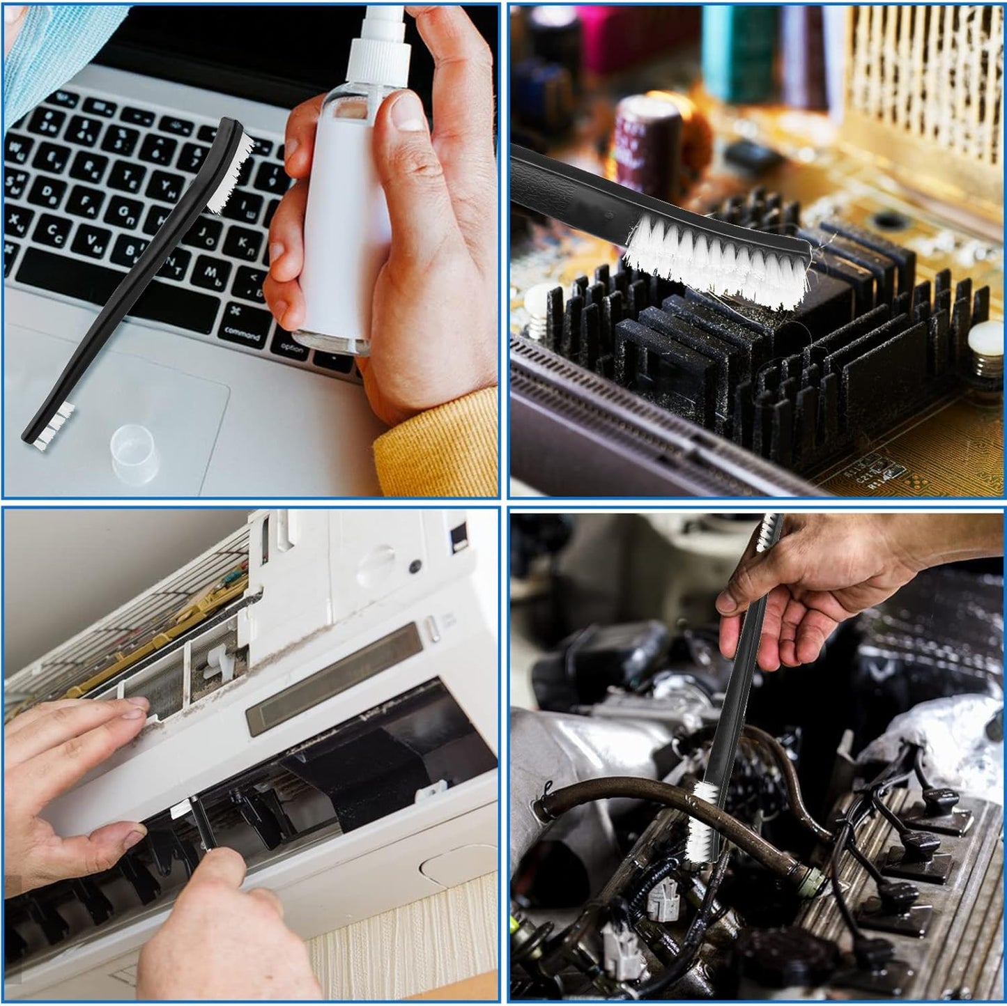 Double-Ended Nylon Cleaning Brushes, Set of 9, Black & White, Plastic Handles, Ideal for All Kinds of Small Objects