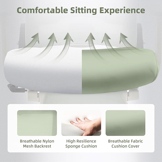 Foldable Office Chair with Foot Rest, Ergonomic Office Chair with Adjustable Lumbar Support, Headrest, Armrest, Home Office Desk Chair for Space Saving, Work from Home, Green