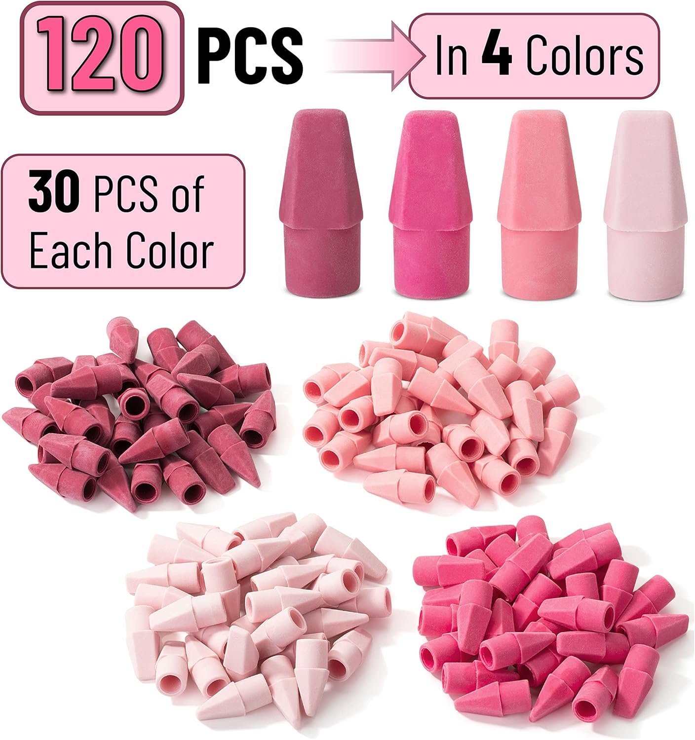 Mr. Pen- Pencil Erasers Toppers, 120 Pack, Pink Shades, Erasers for Pencils, Pencil Top Erasers, Pencil Eraser, Back to School Supplies