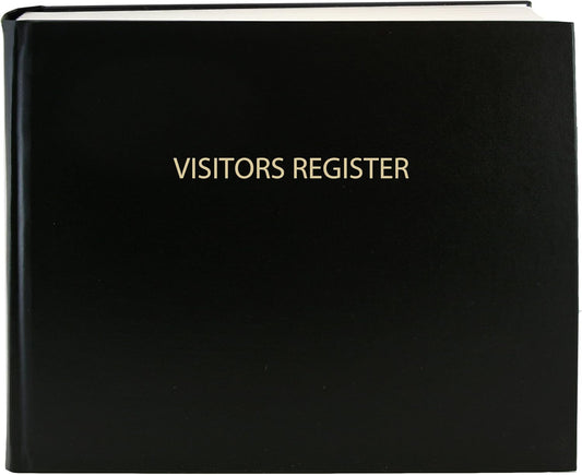 BookFactory Visitor Log Book Visitors Register Sign-in Book - 120 Pages, 8 7/8'' x 7'' - Black Cover, Section Sewn Hardbound (Made in USA)