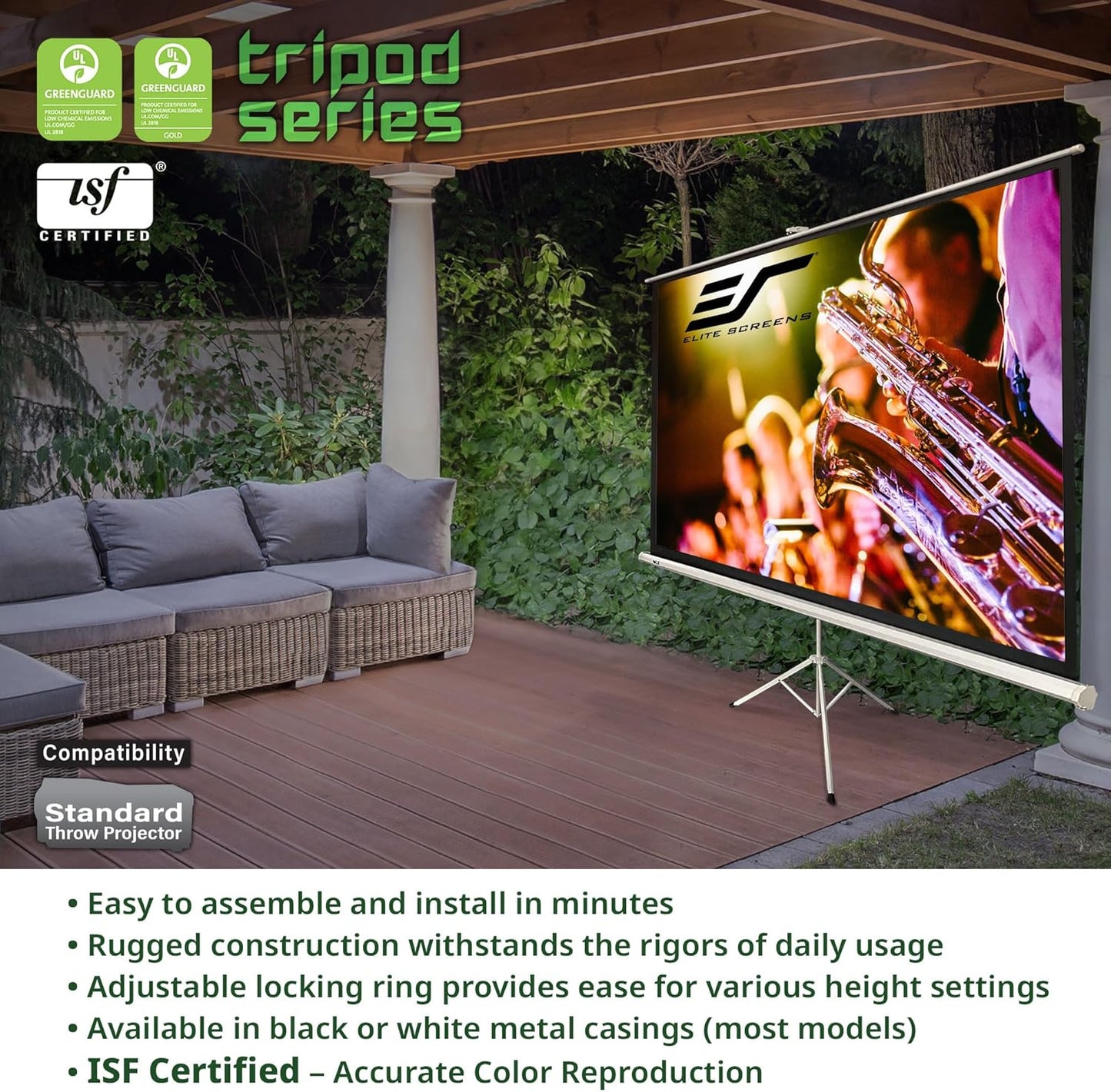 Elite Screens Tripod Series, 120-inch Adjustable Multi Aspect Ratio 16:9 Portable Indoor Outdoor Projector Screen, 8K / 4K Ultra HD 3D Ready, US Based Company 2-YEAR WARRANTY, T120UWV1 - Black