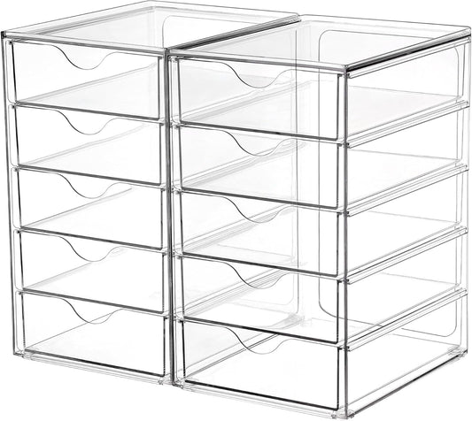 Vtopmart Acrylic Organizer with 10 Drawers, Desk Organizers and Accessories, Clear Makeup Organization, Dustproof Storage Drawers for Office Art Craft Supplie