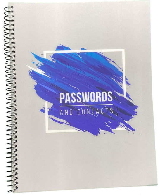 RE-FOCUS Password Book with Alphabetical Tabs 10"x7.5" Spiral Bound Credentials keeper Saves All Internet Login Details (Blue)