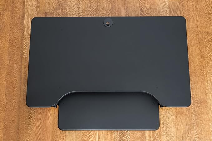 Rocelco 40" Height Adjustable Standing Desk Converter with AC Outlet USB Charger and Dual Monitor Arm Mount - Sit Stand Up Tabletop Riser - Sliding Keyboard Tray - Black (R DADRB-40-ACUSB-MA2)