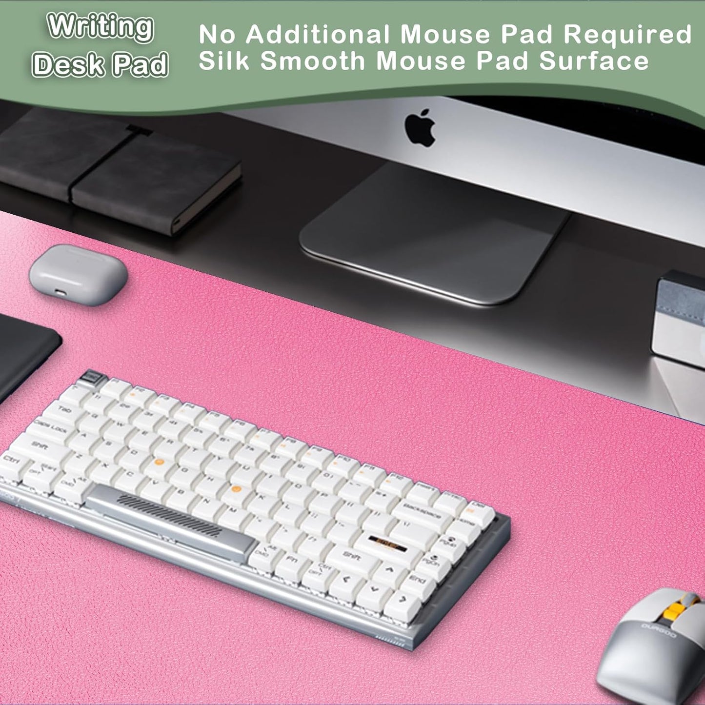 Boutilon Leather Desk Pad Protector,Non-Slip Mouse Pad,Laptop Desk Pad,Office Mouse Mat,Waterproof Leather Desk Blotter,Desk Writing Pad for Office and Home (XXXL-Rose Pink,47"x 24")