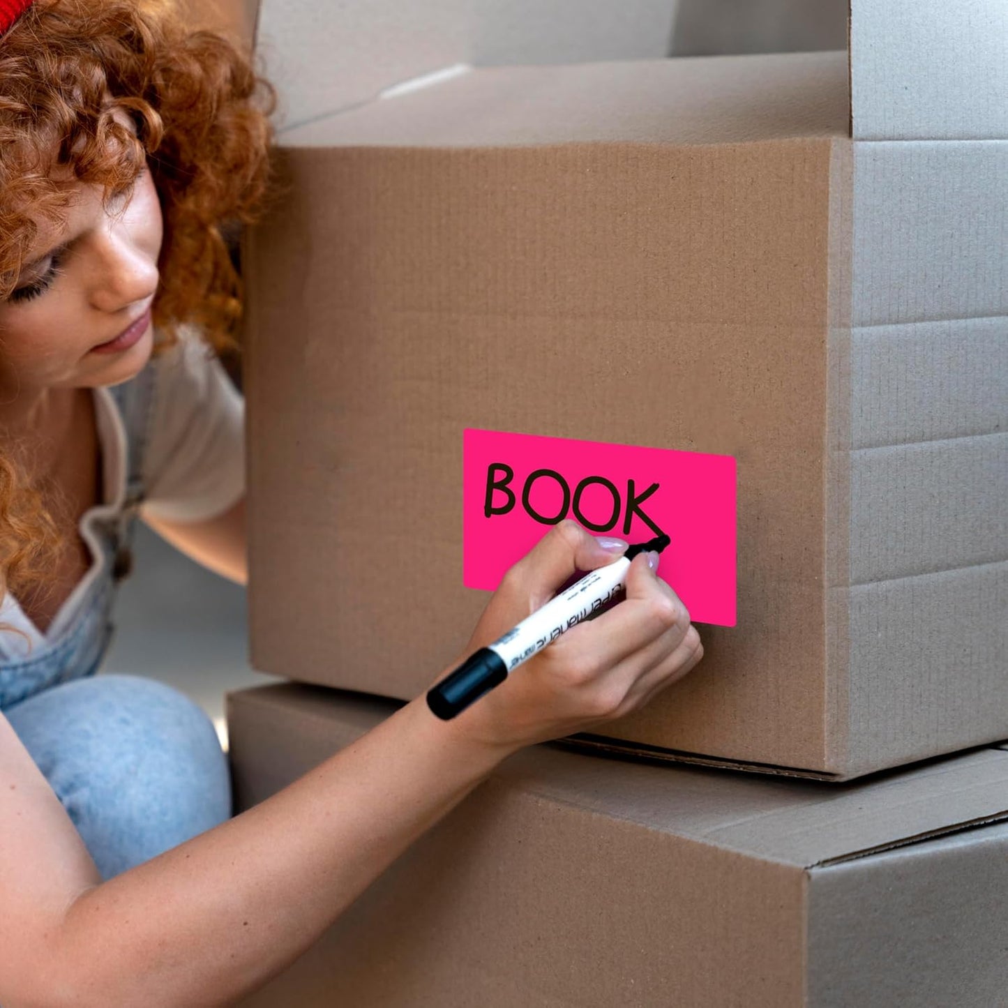 PARLAIM 3 X 5 Inch 4Rolls/1000 Per Roll Rectangle Inventory Color Coding Labels,Roll Square Label Stickers for Home(Fluorescent Pink)