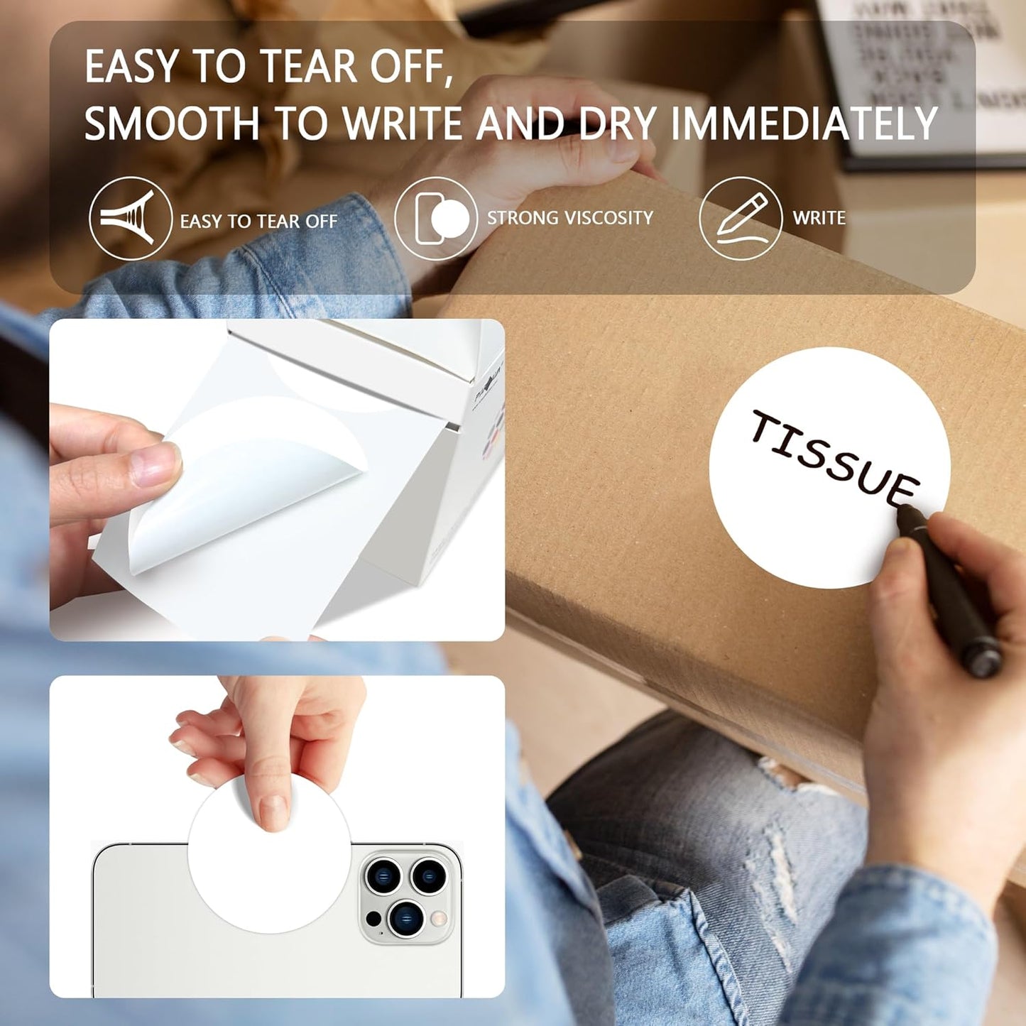 PARLAIM 3" Diameter Round White Color Coding Sticker, 4 Rolls 2000PCS Circle Dot Label,Permanent for Inventory Box Labeling