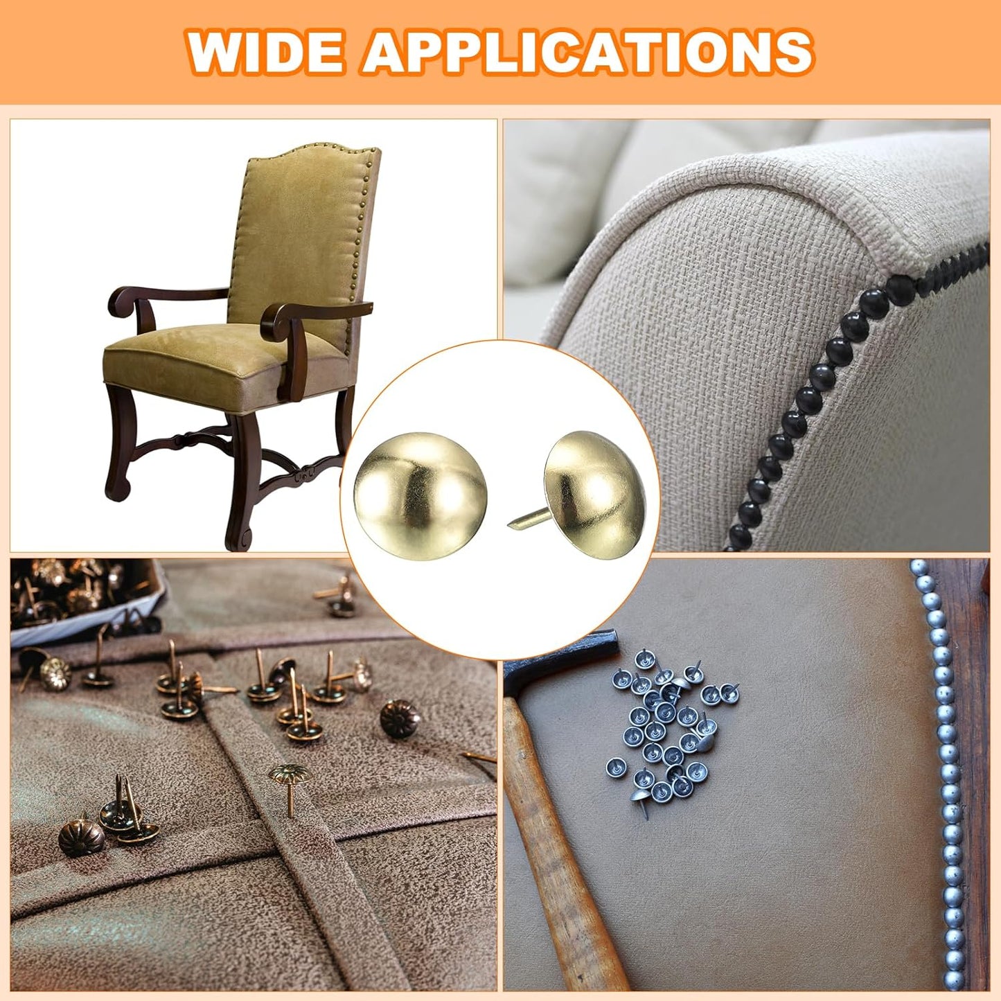 uxcell Upholstery Tack Nail Pins Furniture, 50Pcs 16x20mm Thumb Tack Pins Assortment Kit Carbon Steel for Home Sofa DIY Decorative Nail Heads Nails, Gold